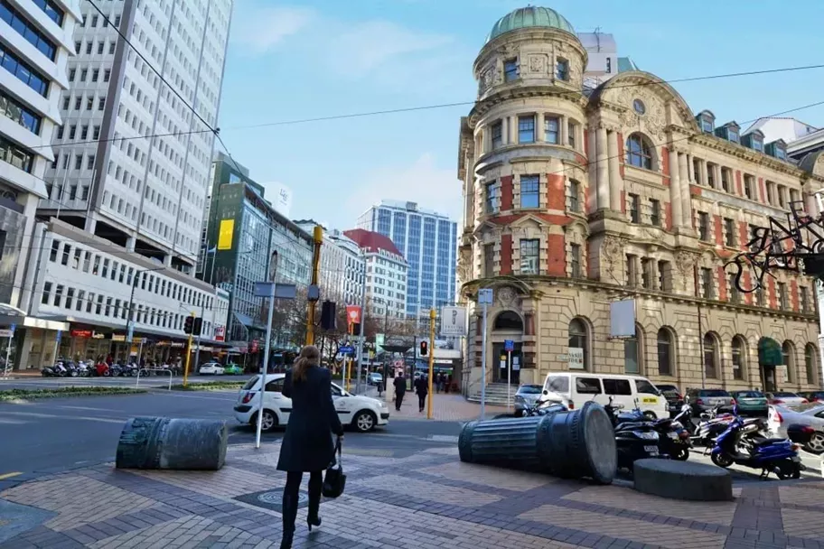 Downtown Wellington central business district. Servcorp Bell Gully Building nearby